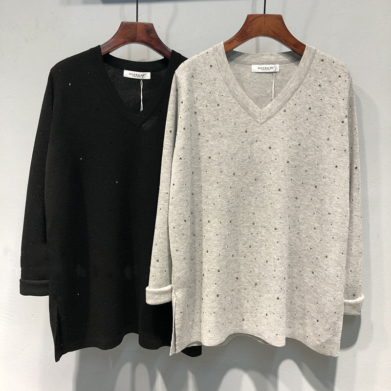 【tops】Vネック長袖ニットトップスG22935