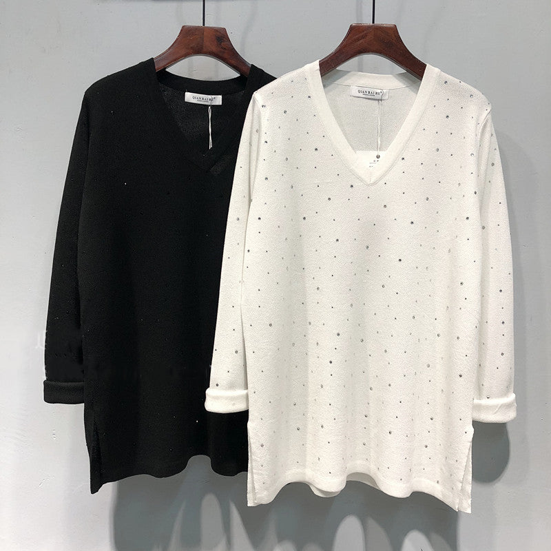【tops】Vネック長袖ニットトップスG22935