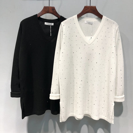 【tops】Vネック長袖ニットトップスG22935