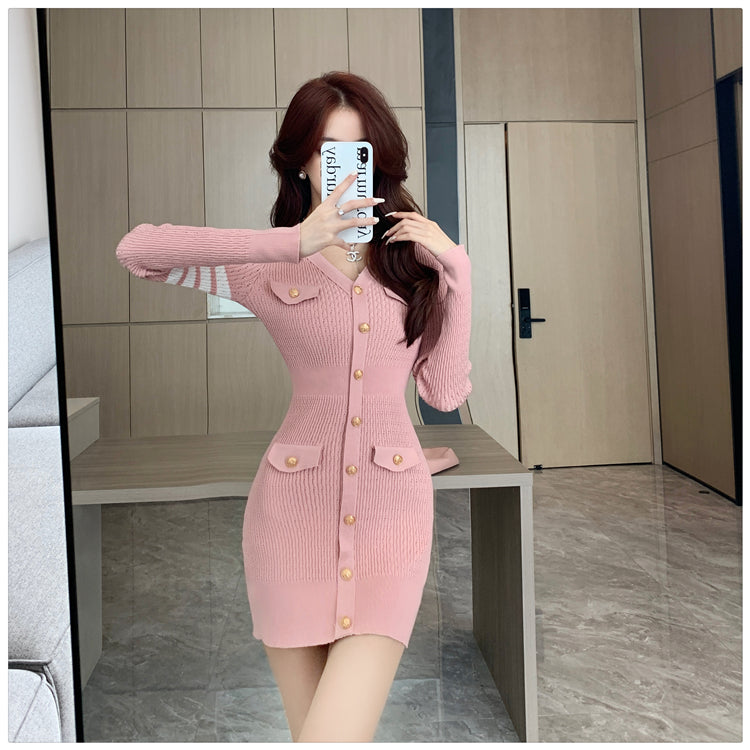 【dress】長袖タイトニットワンピースG22957