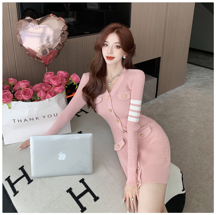 【dress】長袖タイトニットワンピースG22957