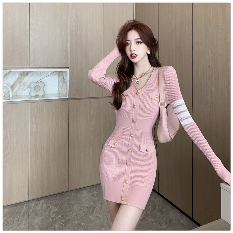 【dress】長袖タイトニットワンピースG22957