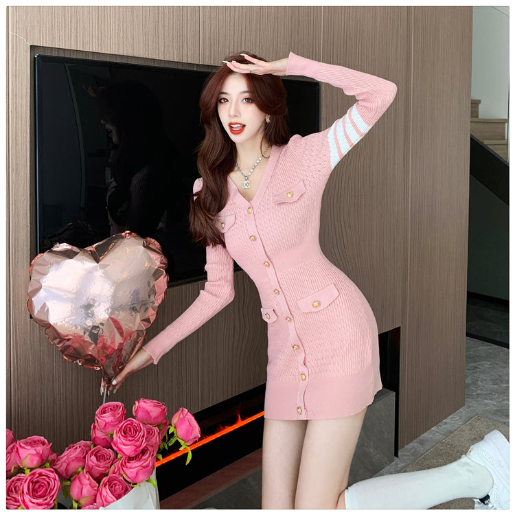 【dress】長袖タイトニットワンピースG22957