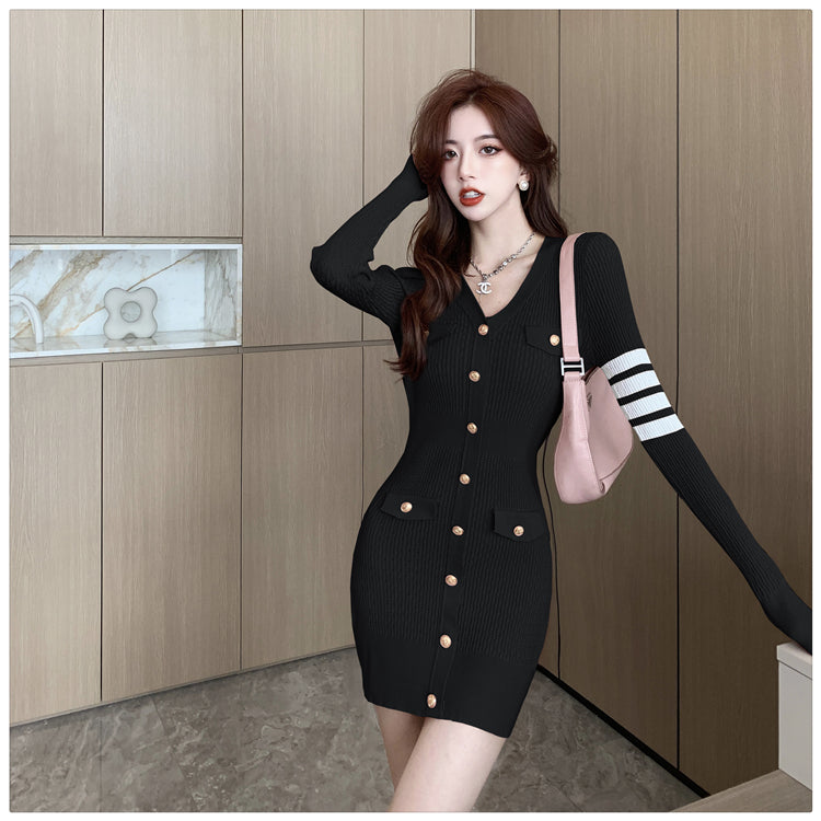 【dress】長袖タイトニットワンピースG22957