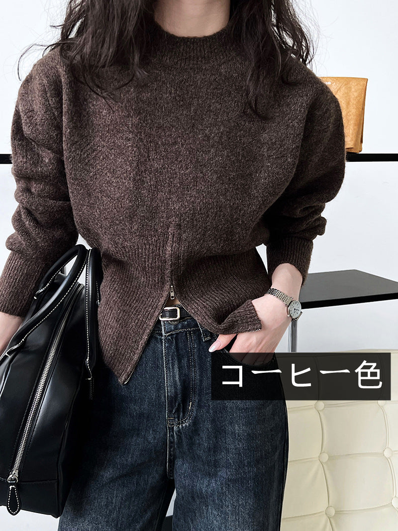 【tops】ファスナー長袖ニットセーターG22998