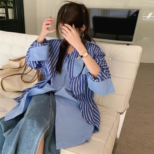 【tops】Vネック偽二つ切り替え長袖シャツG23000