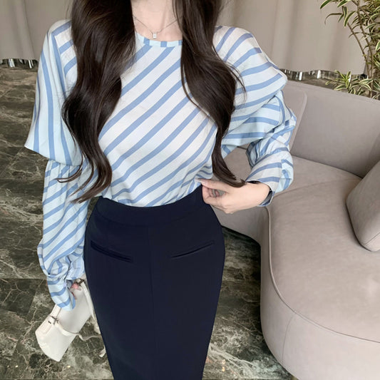 【tops】ストライプ柄長袖シャツG23001