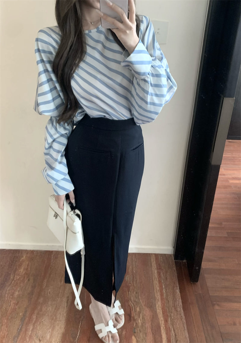 【tops】ストライプ柄長袖シャツG23001