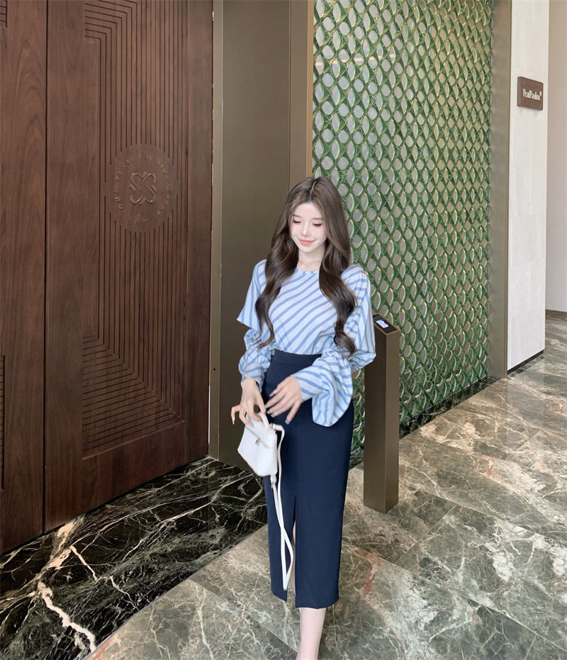 【tops】ストライプ柄長袖シャツG23001