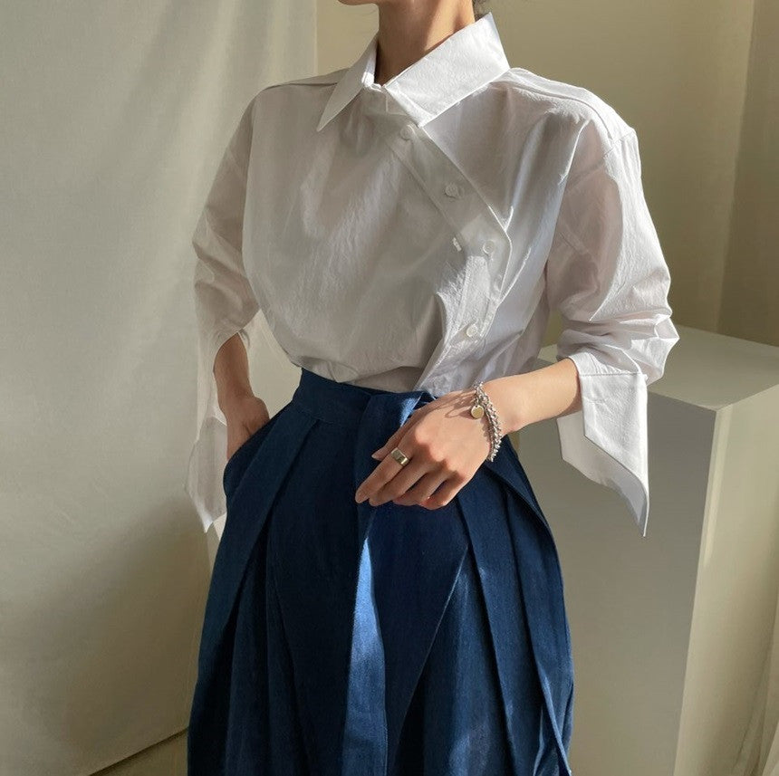 【tops】折り襟長袖シャツG23010