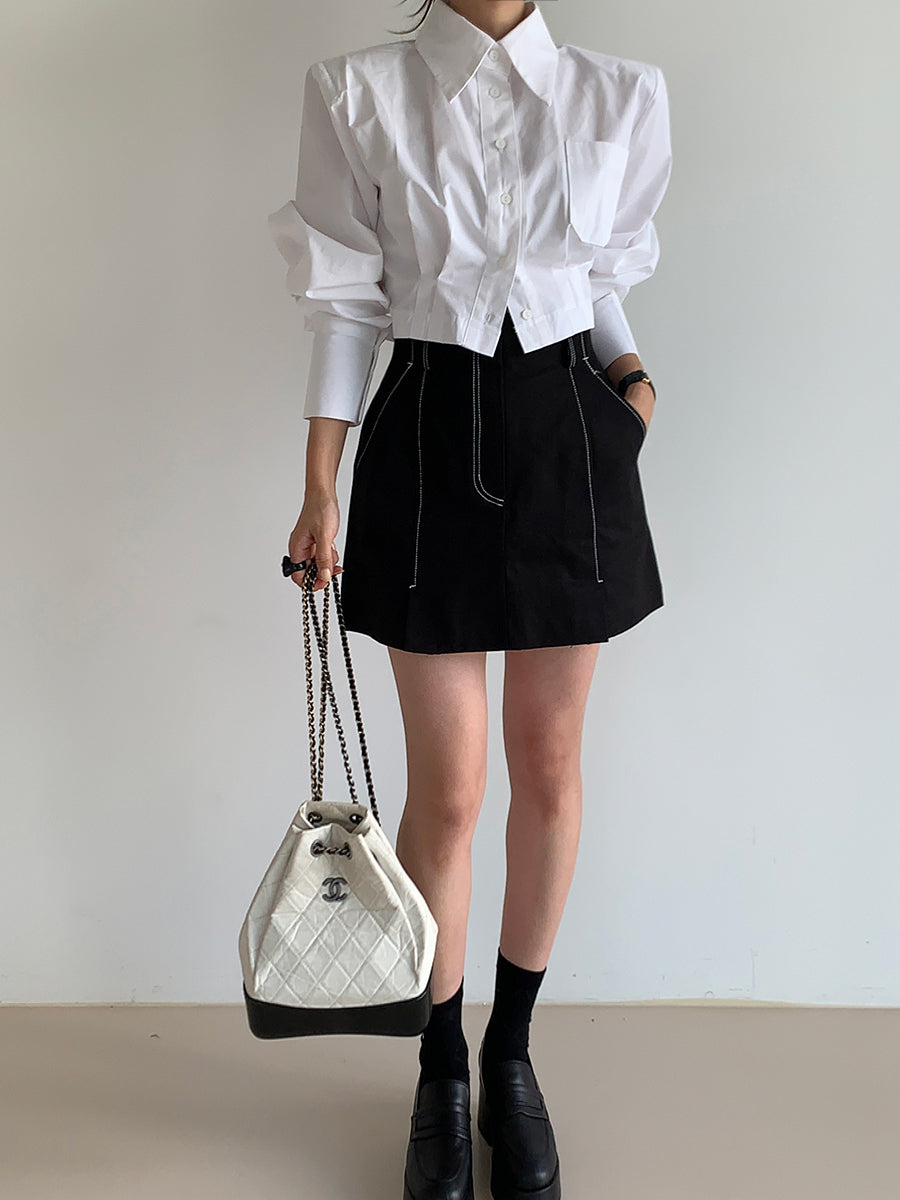 【tops】折り襟バックで綺麗シャツG23013