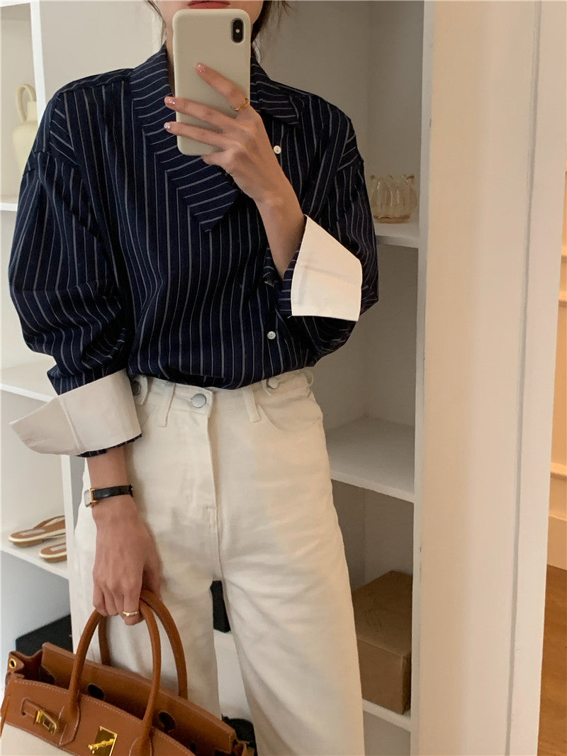 【tops】ストライプ柄長袖シャツG23034