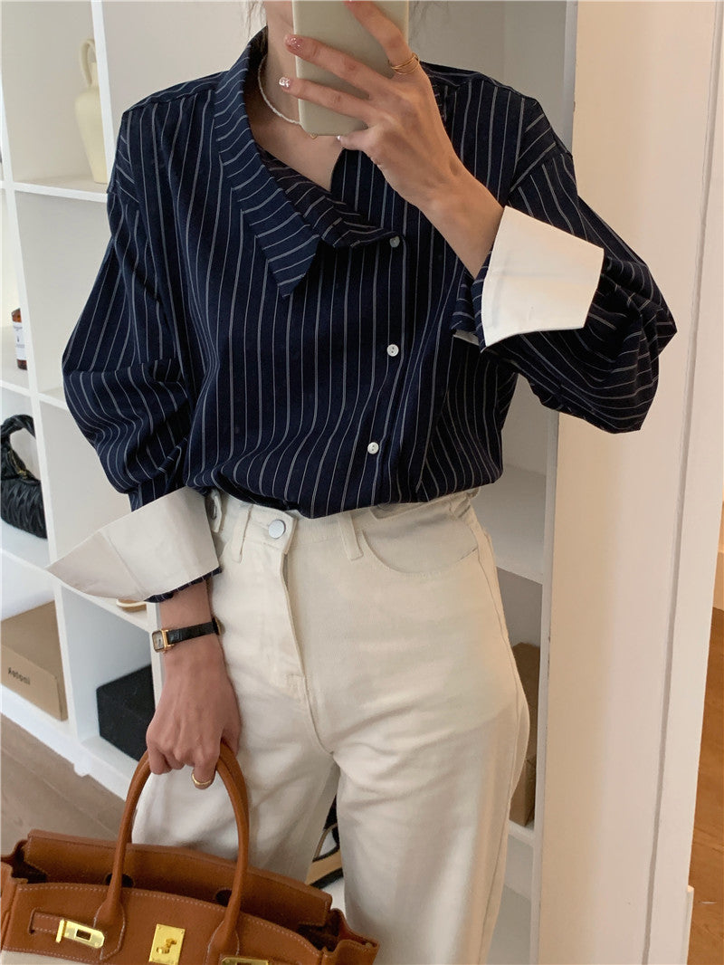 【tops】ストライプ柄長袖シャツG23034