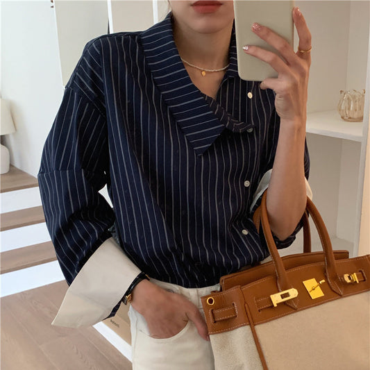 【tops】ストライプ柄長袖シャツG23034