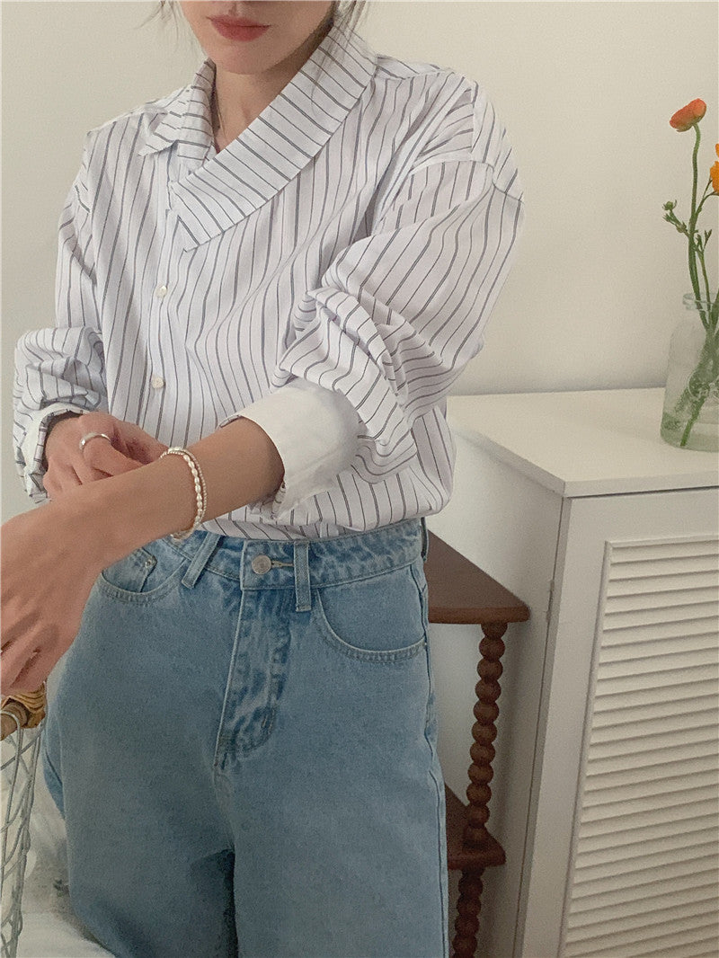 【tops】ストライプ柄長袖シャツG23034