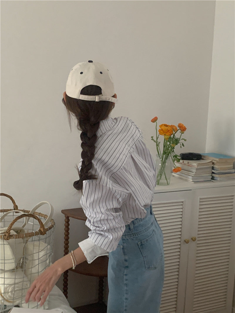 【tops】ストライプ柄長袖シャツG23034