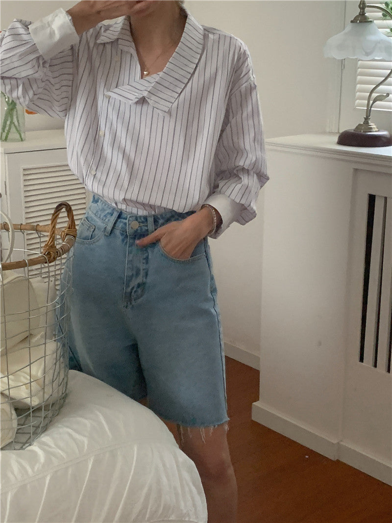 【tops】ストライプ柄長袖シャツG23034