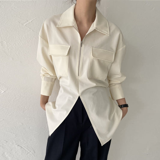 【tops】折り襟ファスナーブラウスG23036