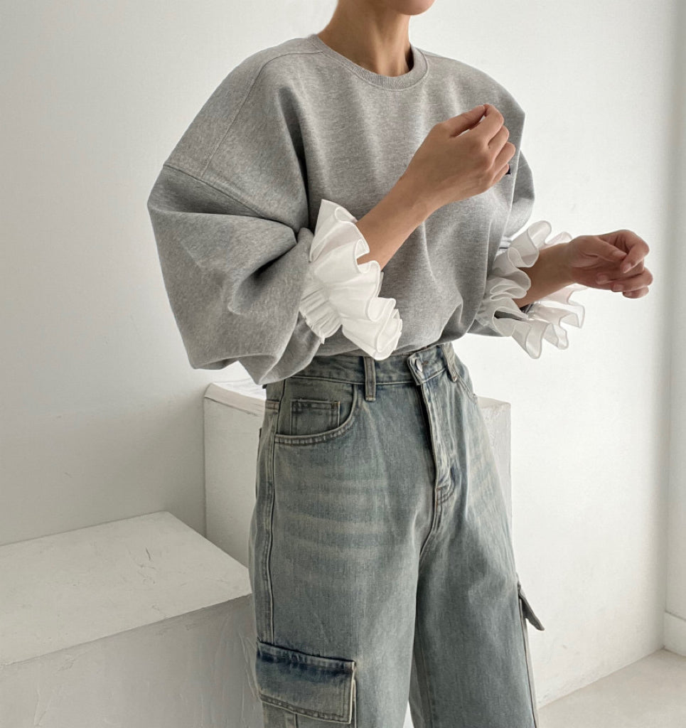 【tops】ラウンドネック切り替えパーカーG23038