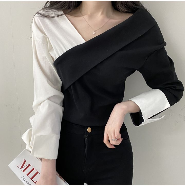 【tops】偽二つ切り替え長袖シャツG23040