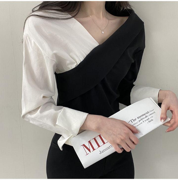 【tops】偽二つ切り替え長袖シャツG23040