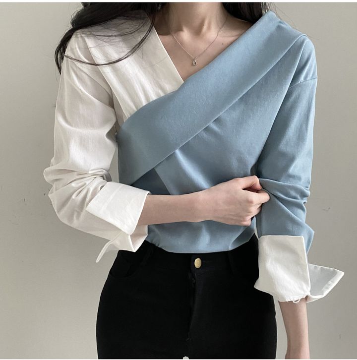 【tops】偽二つ切り替え長袖シャツG23040