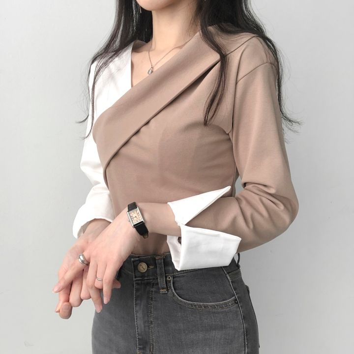 【tops】偽二つ切り替え長袖シャツG23040