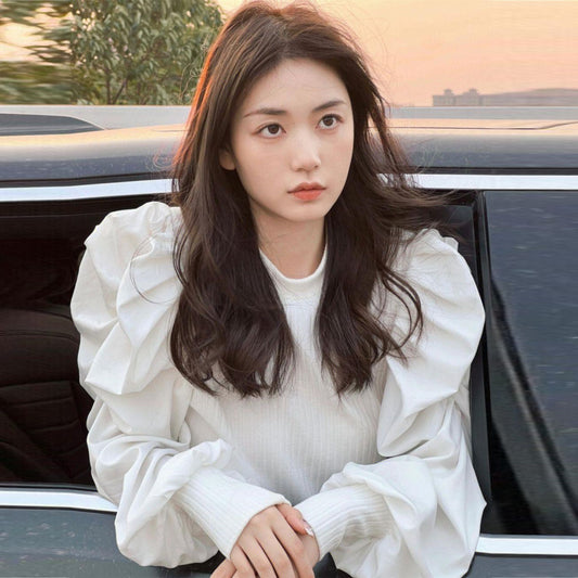 【tops】切り替えパフスリーブニットトップスG23058