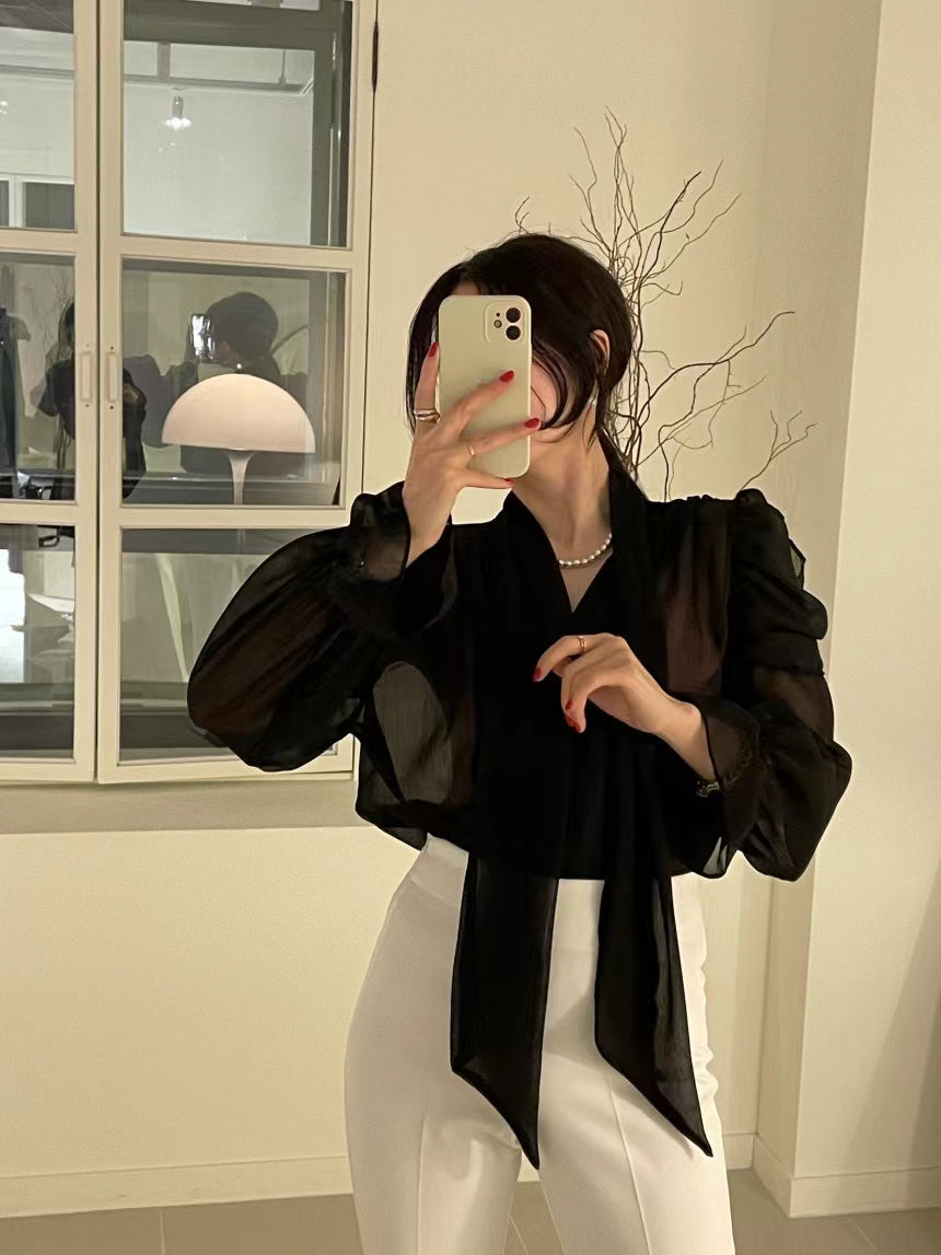 【tops】VネックフレアスリーブブラウスG23062