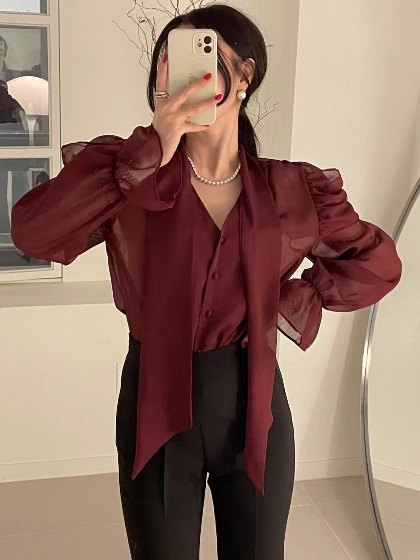 【tops】VネックフレアスリーブブラウスG23062