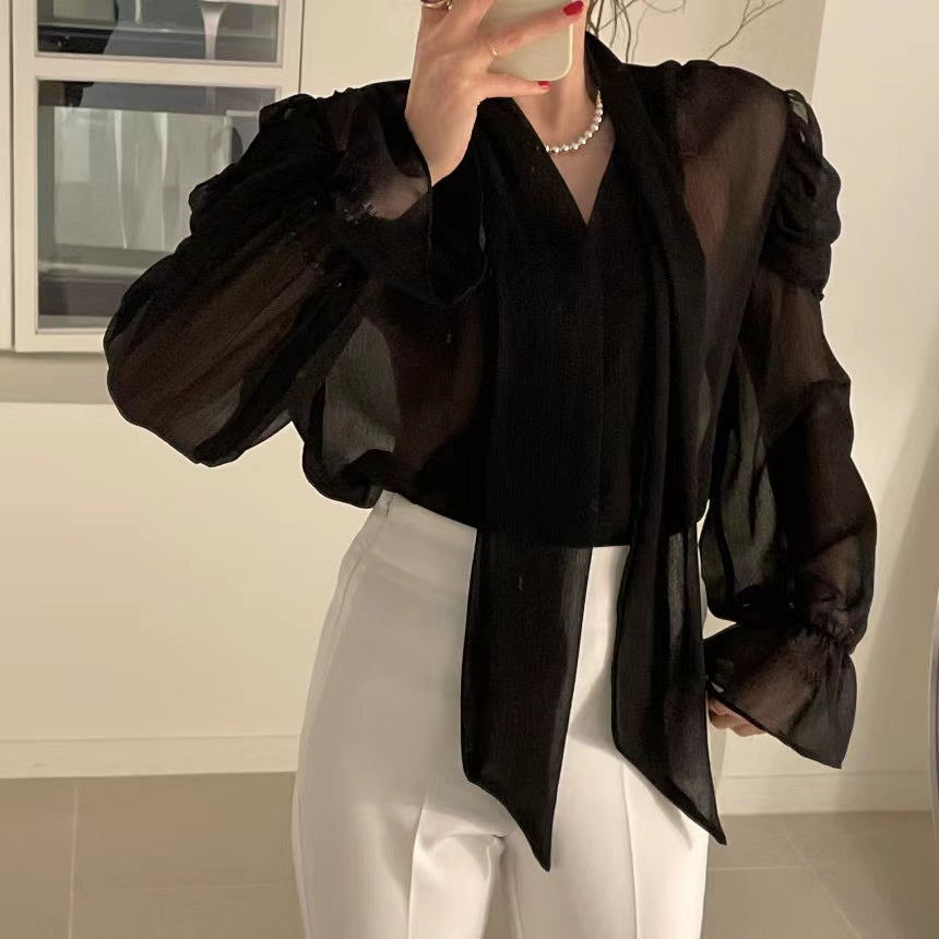 【tops】VネックフレアスリーブブラウスG23062