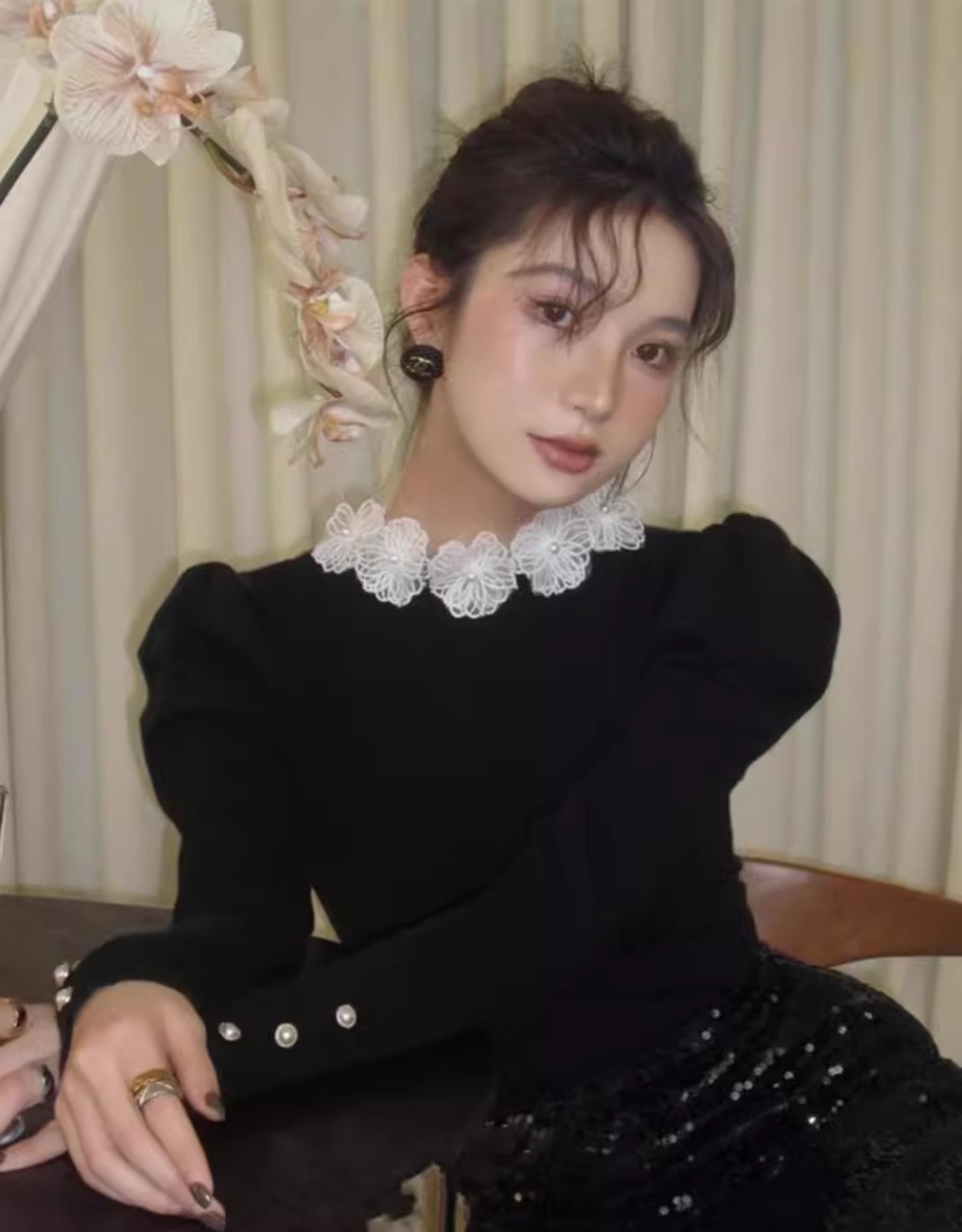 【tops】フランス風フラワーニットセーターG23063