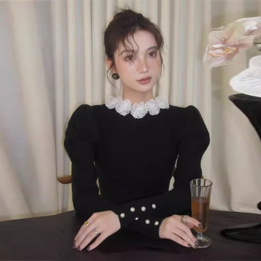 【tops】フランス風フラワーニットセーターG23063