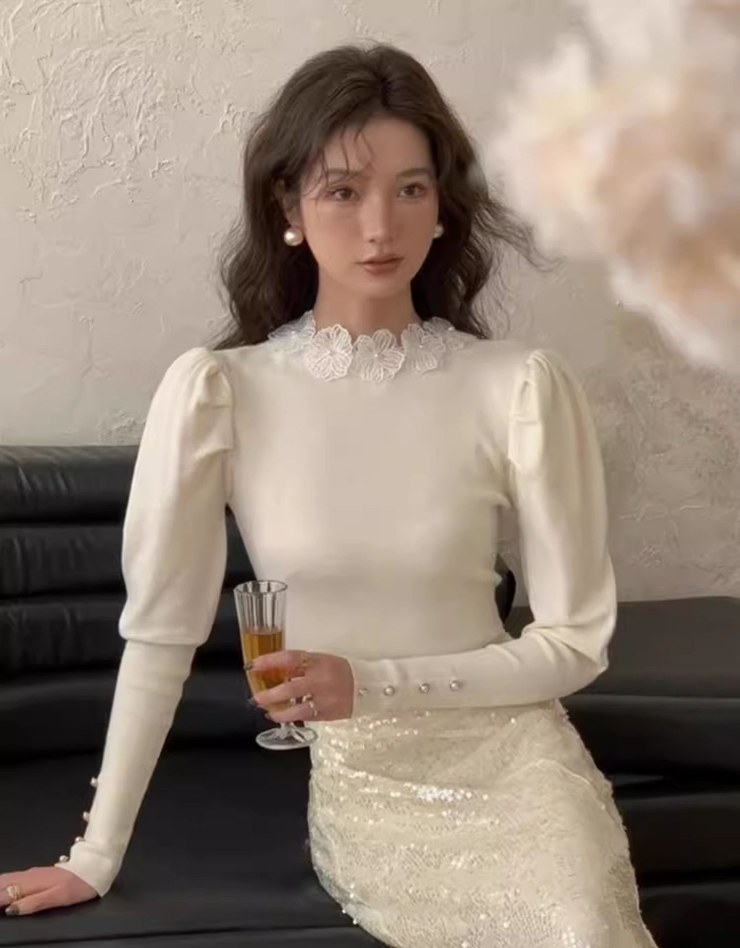 【tops】フランス風フラワーニットセーターG23063