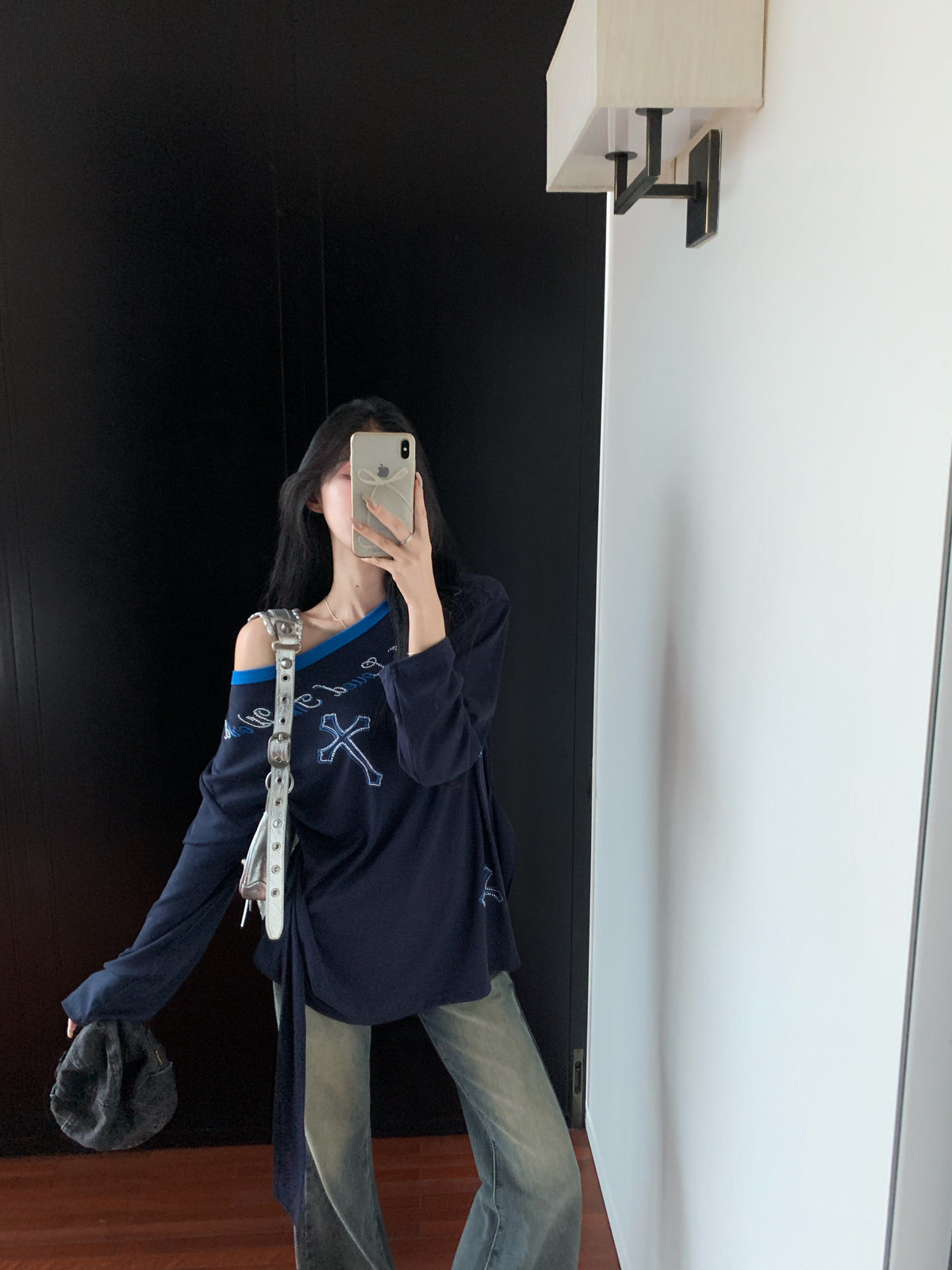 【tops】オブリークネックプリントTシャツG23093