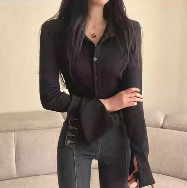 【tops】体型カバー長袖ブラウスG23113