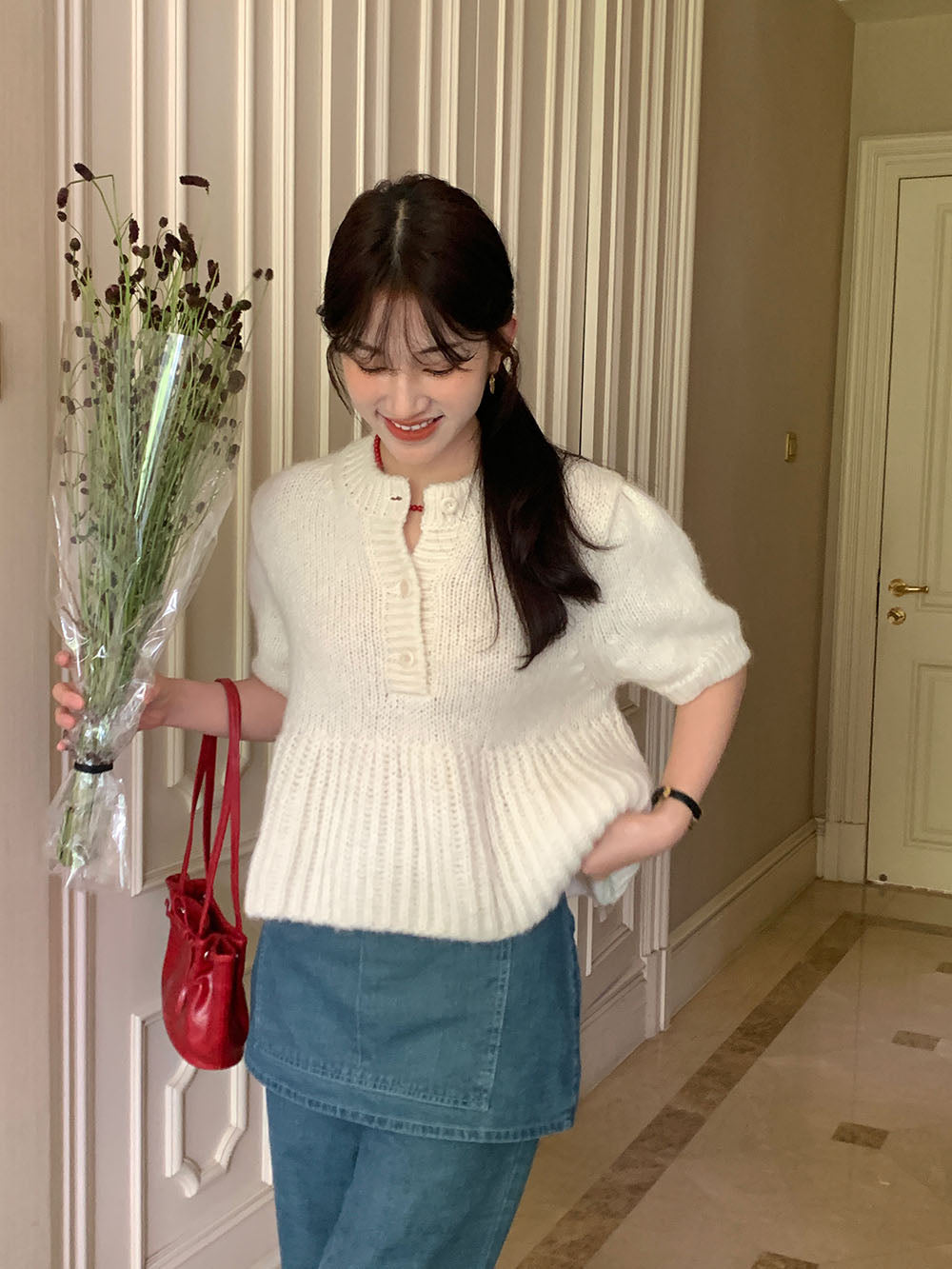 【tops】パフスリーブニットセーターG23115