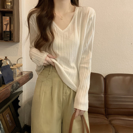 【tops】Vネック長袖ニットセーターG23119