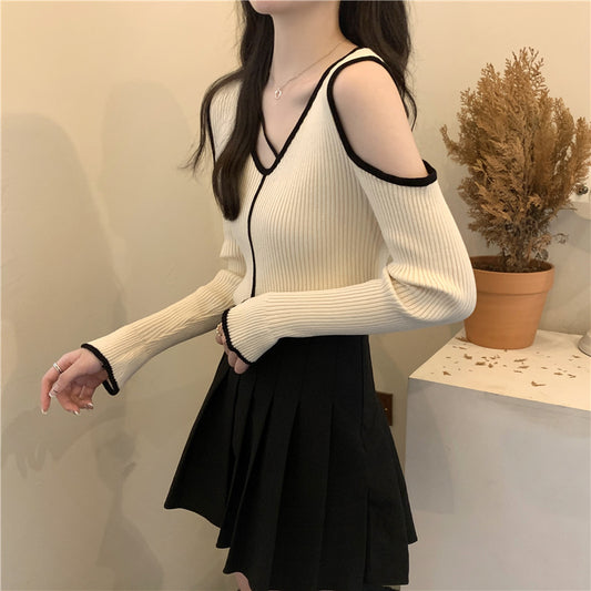 【tops】Vネック長袖ニットセーターG23120