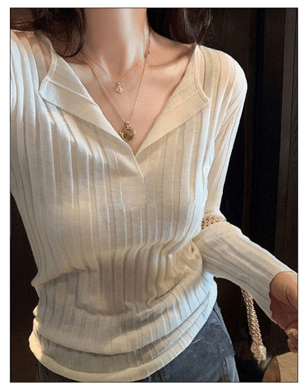 【tops】Vネック長袖ニットセーターG23121