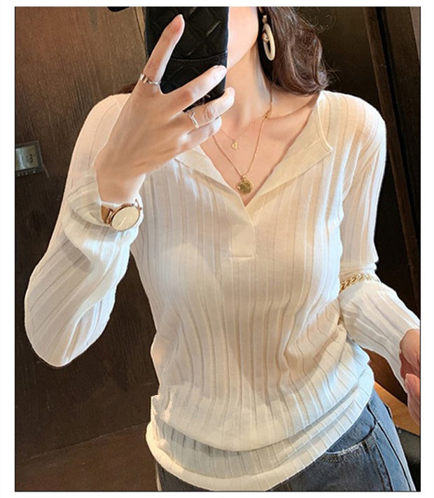 【tops】Vネック長袖ニットセーターG23121