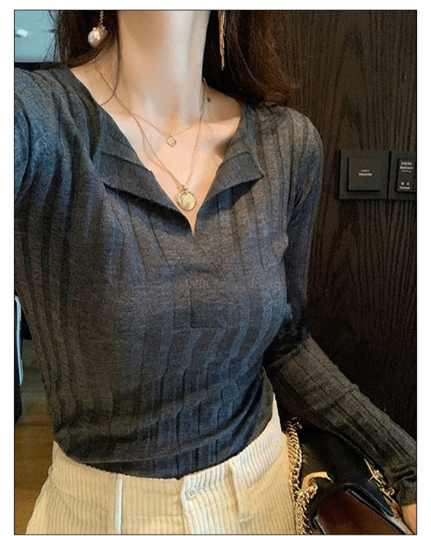 【tops】Vネック長袖ニットセーターG23121