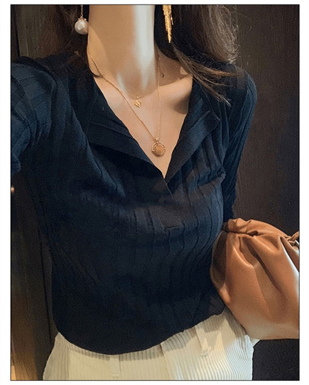 【tops】Vネック長袖ニットセーターG23121