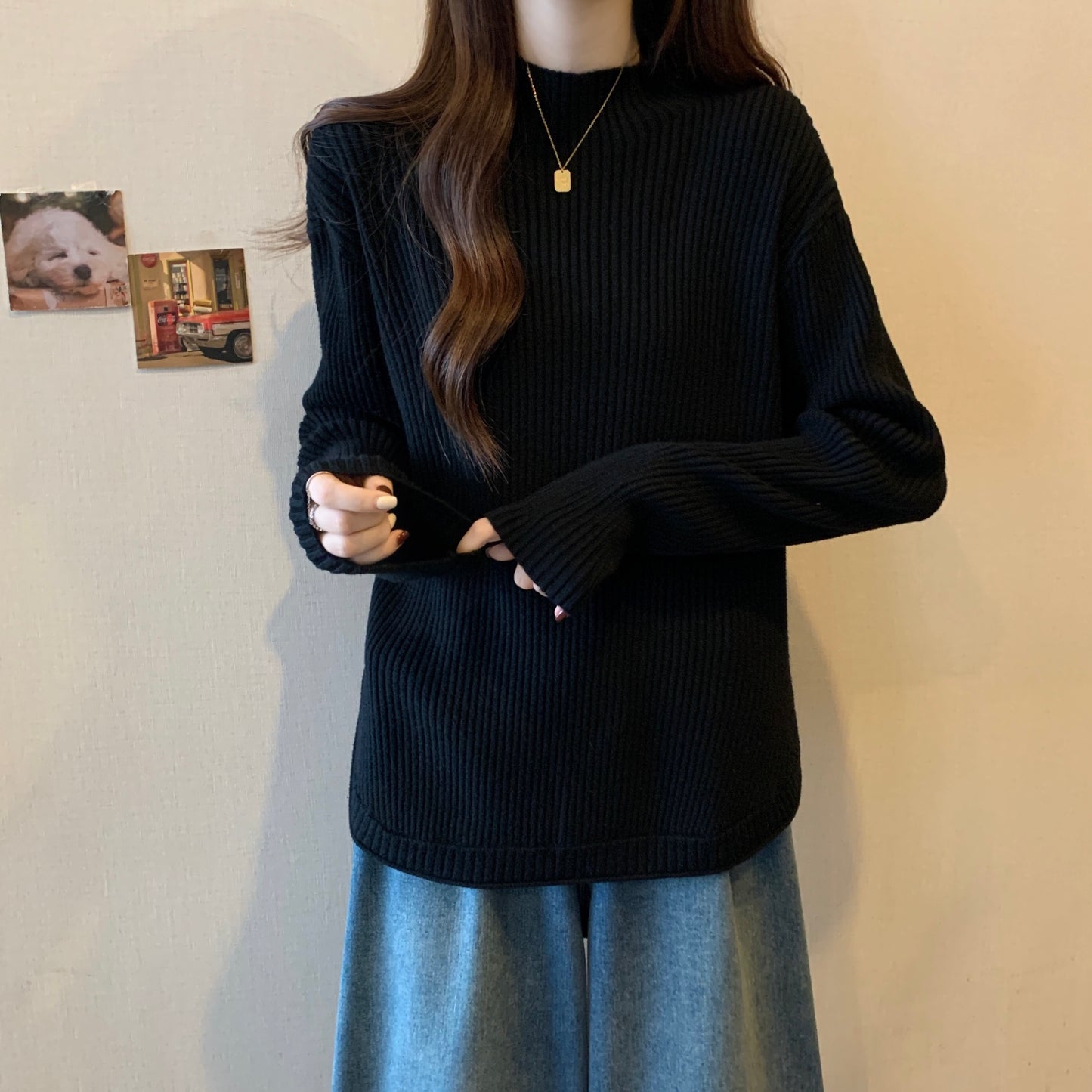 【tops】スリット長袖ニットセーターG23125