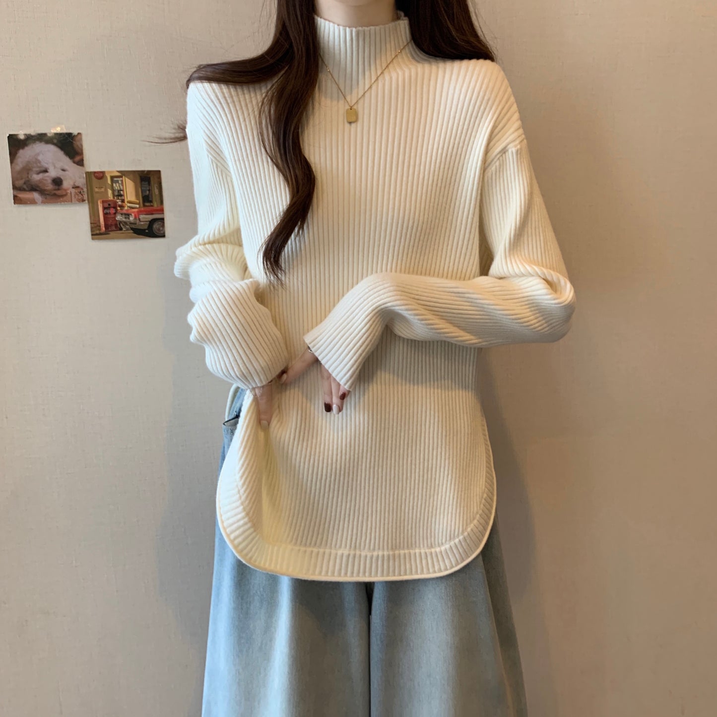 【tops】スリット長袖ニットセーターG23125