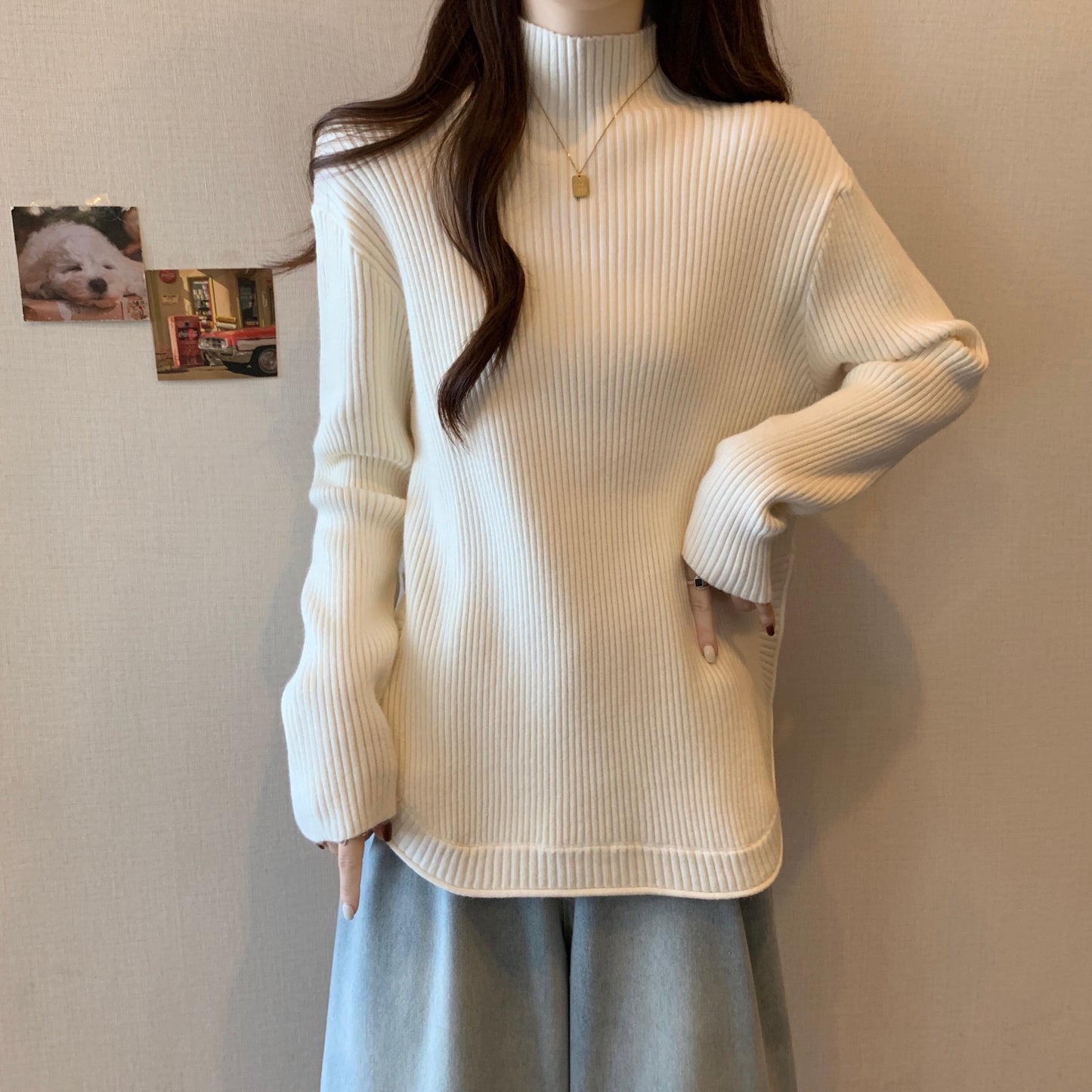 【tops】スリット長袖ニットセーターG23125