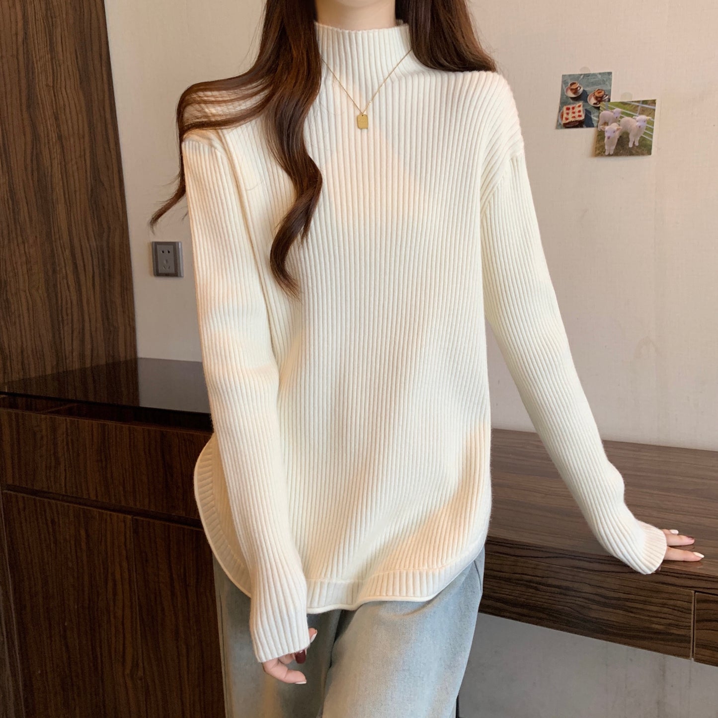 【tops】スリット長袖ニットセーターG23125