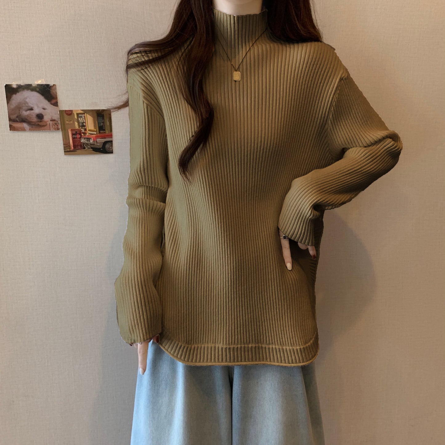 【tops】スリット長袖ニットセーターG23125