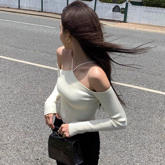 【tops】オープンショルダーニットトップスG23135