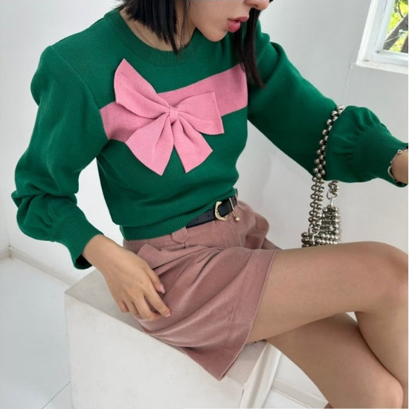 【tops】リボン長袖ニットセーターG23139